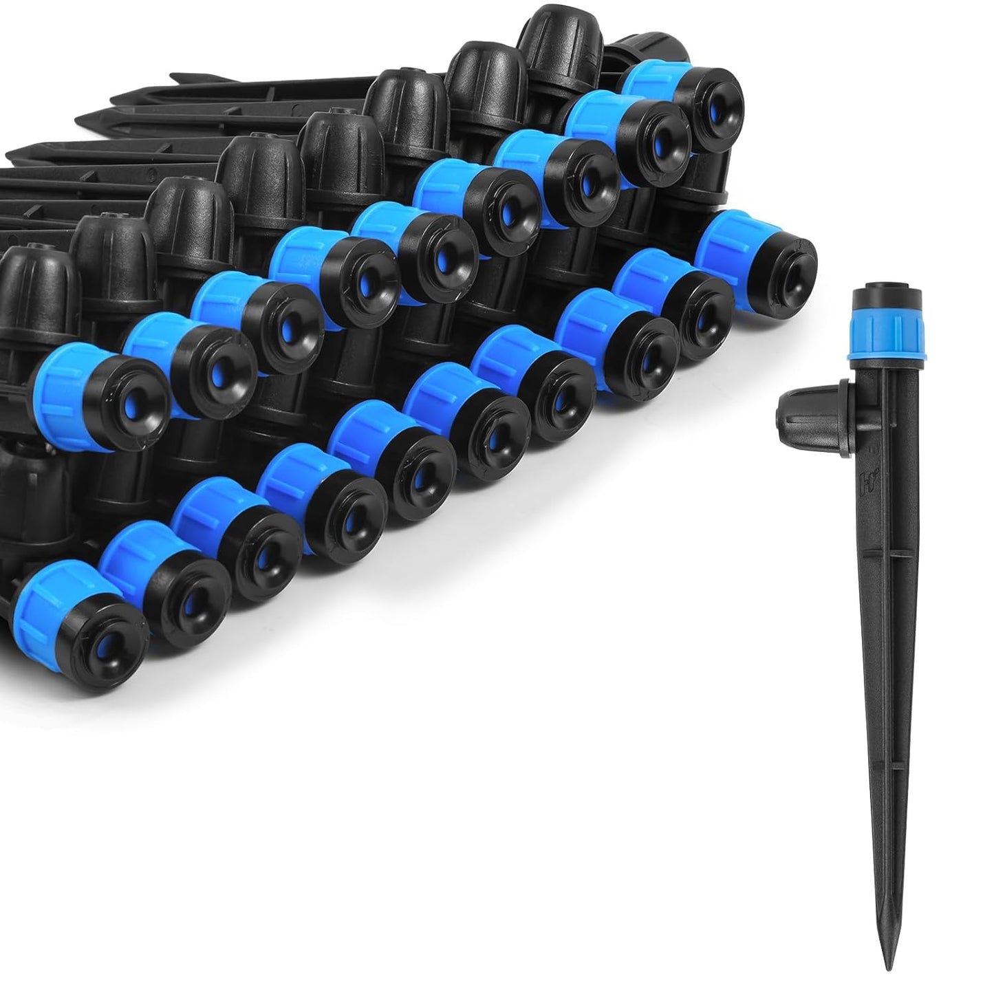 Adjustable Drip Irrigation Emitters Vortex: Fan Shape Water Flow Bubbler Stake Irrigation Dripper with Lock Barbed for 1/4 inch Tubing for Garden Watering System (50PK)