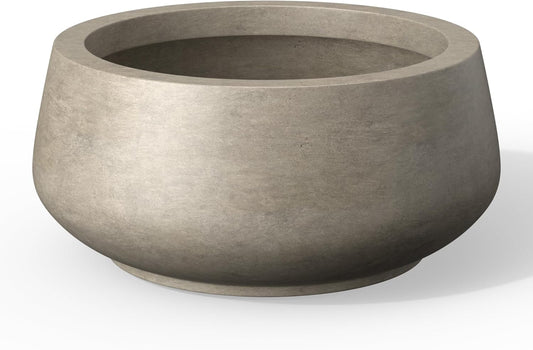 Kante 16.9" Dia Round Concrete Bonsai Planters, Outdoor Indoor Garden Plant Pot with Drainage Hole for Home, Patio, Garden, Weathered Concrete