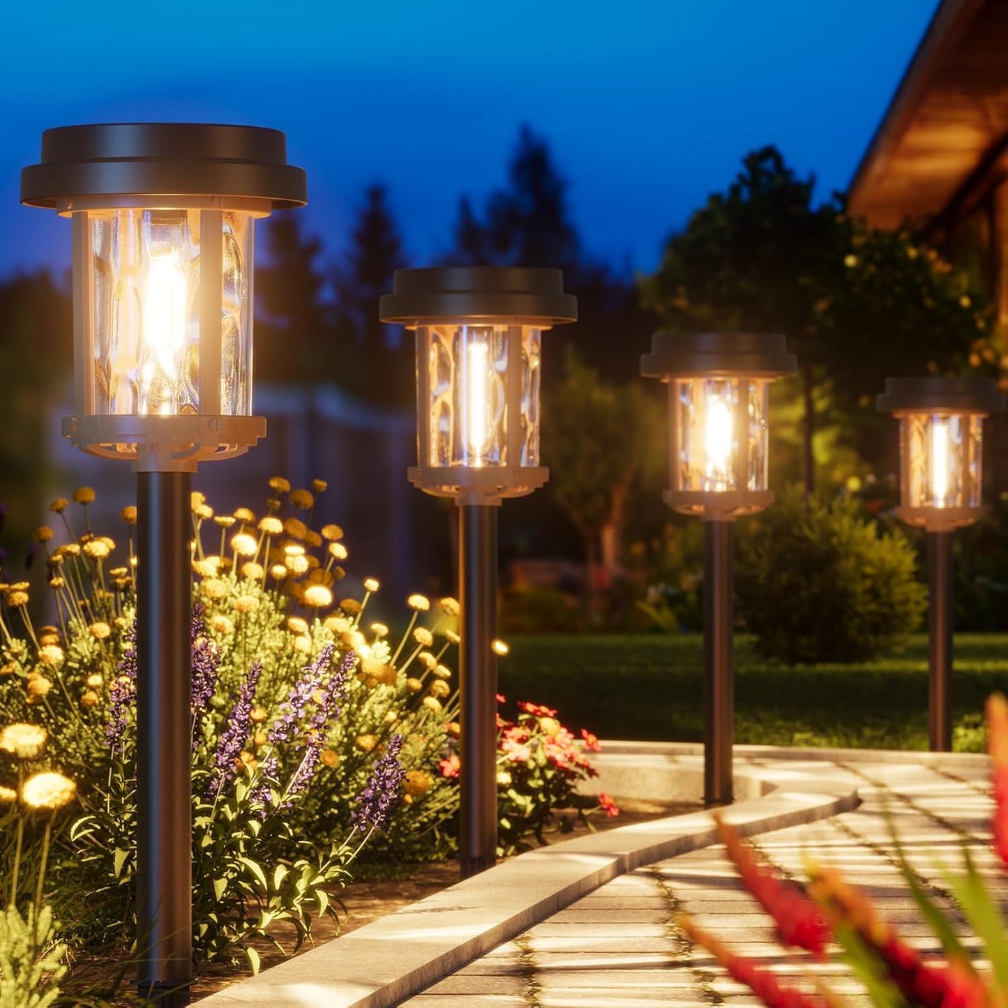 XMCOSY+ Solar Garden Lights Waterproof - 20 LM Solar Pathway Lights, Water Lens Glass Outdoor Lighting for Garden Yard Walkway Driveway Landscape (Warm White)