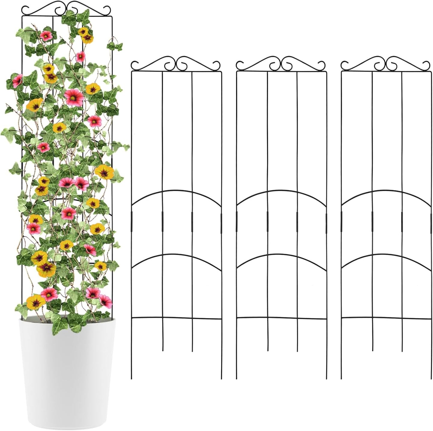 4 Pack 32'' Plant Trellis Indoor - Metal Trellis for Climbing Plants Indoor, Garden Trellis for Climbing Plants Outdoor Houseplants Flowers Vine Ivy, Rectangular Shape, Black