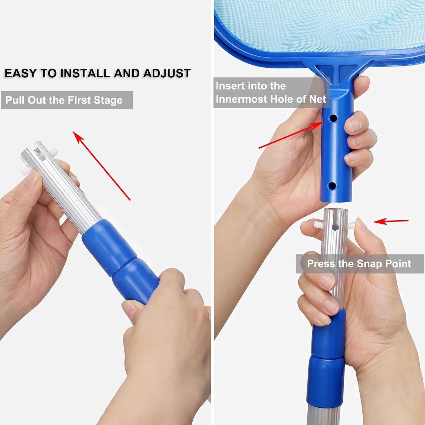 Pool Skimmer Net with Adjustable 17-40" Telescopic Pole - Fine Mesh Net - Leaf Skimmer for Cleaning Surface of Swimming Pools, Hot Tubs, Spas and Fountains