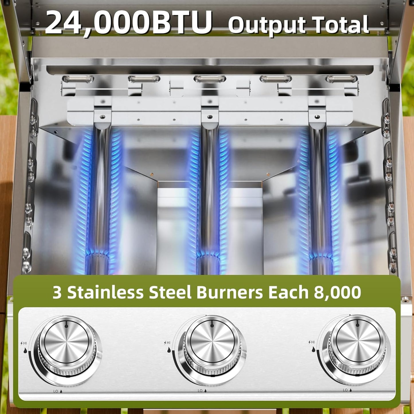 3-Burner 24,000 BTU Portable Flat Top Propane Gas Grill, Heavy-Duty Stainless Steel 2-in-1 Tabletop Grill and Griddle Combo for Commercial BBQ, Outdoor Cooking, Camping,Tailgates & Backyard