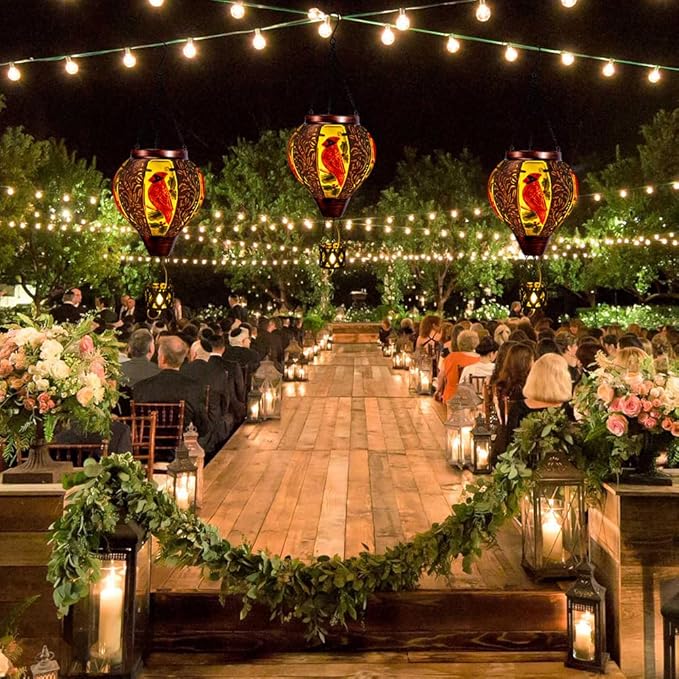 Starsoul Cardinal Hot Air Balloon Solar Lantern with Flame Candle, Hanging Hot Air Balloon Outdoor Solar Lanetrns Waterproof for Garden Patio Yard, Mother's Day Xmas Christmas Woman Gifts