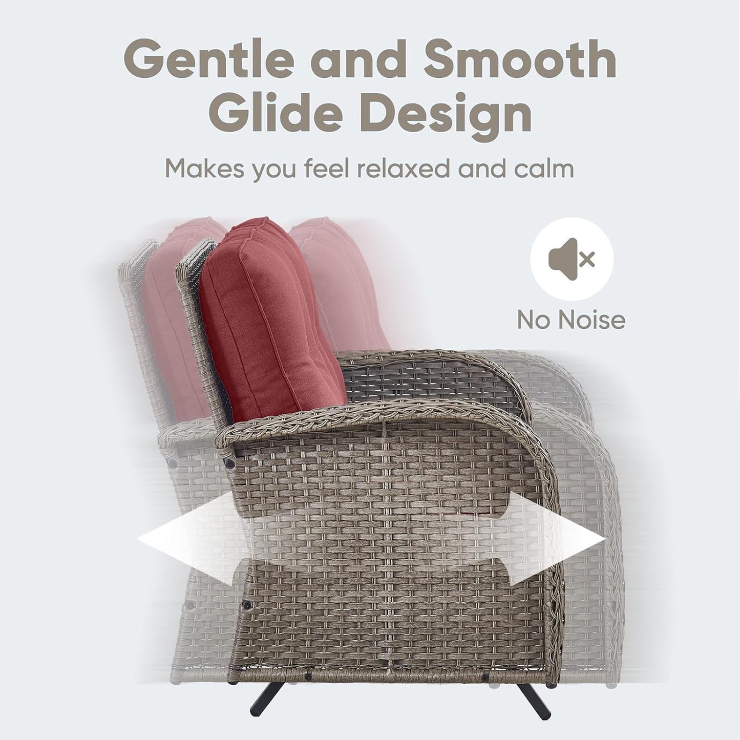 5 Piece Outdoor Patio Furniture Set with Deep Seating Swivel Rocker Chairs Loveseat and Rattan Coffee Table Outdoor Conversation Sets for Deck Backyard Poolside,Gray Wicker Red Cushion