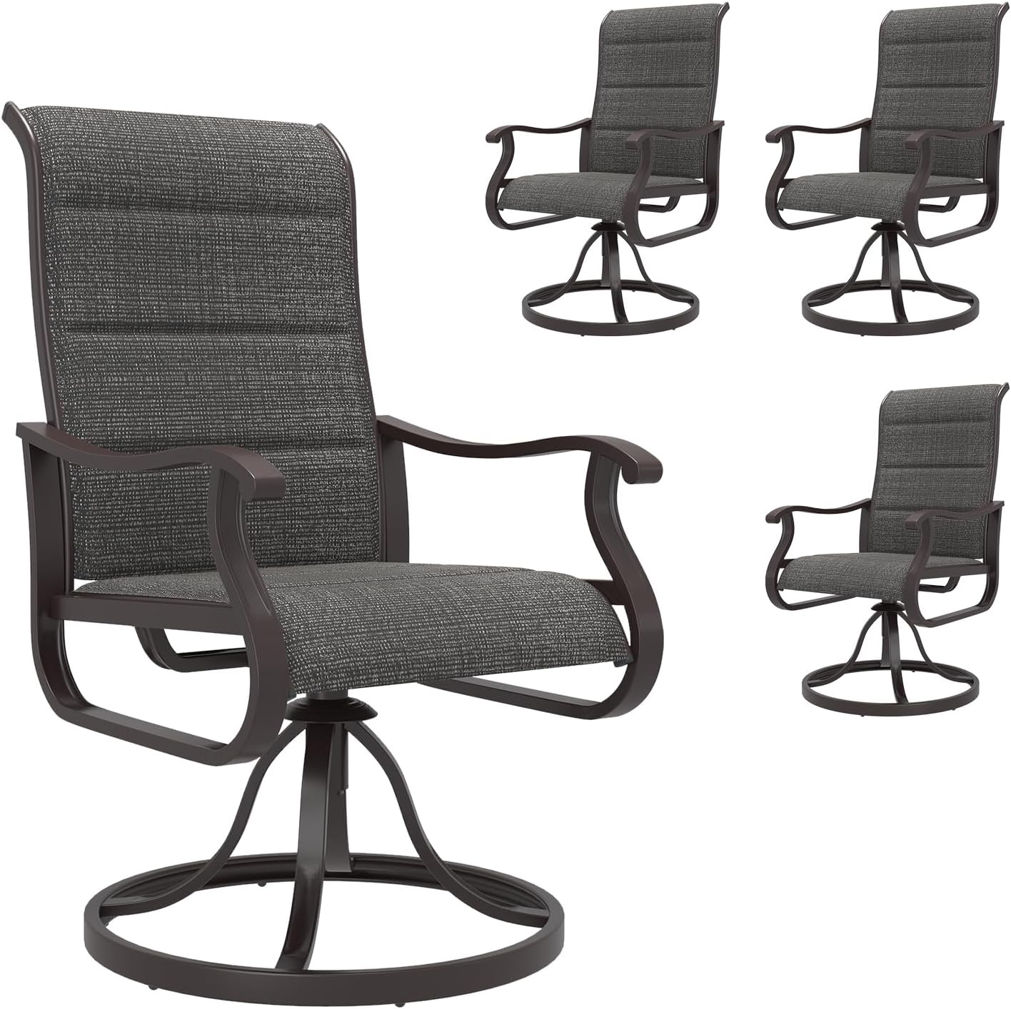 Amopatio Padded Patio Swivel Chairs Set of 4, Outdoor Dining Chairs with Ultra Soft Textilene High Back Seat & Metal Rocker Frame, for Backyard Deck Garden (Dark Gray)