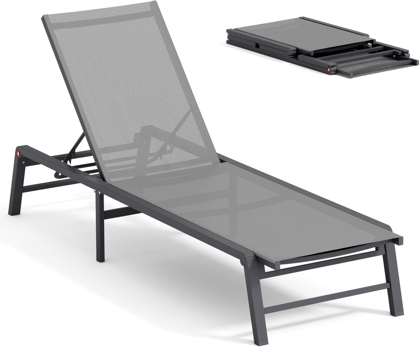Aluminum Chaise Lounge Chair Outdoor, Foldable Patio Lounge Chair Assemble-Free, Pool Lounge Chairs with 5 Adjustable Backrest, Outdoor Lounge Chairs for Outside Poolside Beach Lawn Grey