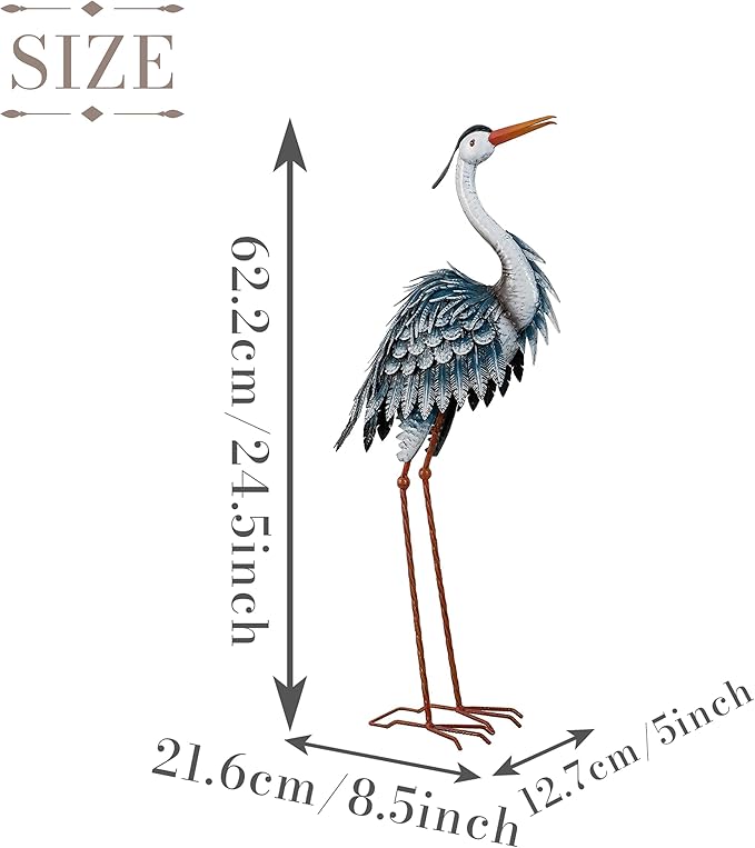 TERESA'S COLLECTIONS Garden Decor Blue Heron Sculptures & Statues Backyard Decor,24.5" Coastal Metal Cranes Decoy for Outdoor Decoration Outside Yard Art Patio Pond Pool Lawn,Housewarming Gift for Mom
