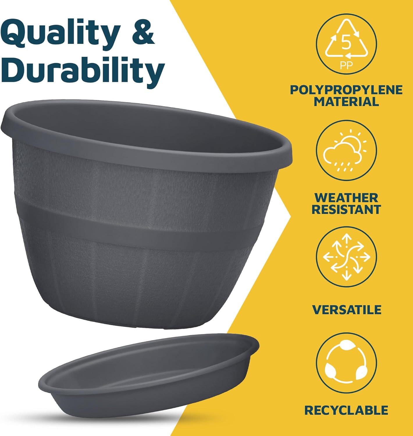 10-Inch Whiskey Barrel Planters Outdoor Pack of 25 - Durable Plastic Plant Pots for Indoor & Outdoor Use with Drainage & Saucer, Lightweight Rustic Barrel Planters for Flowers, Herbs & Small Plants