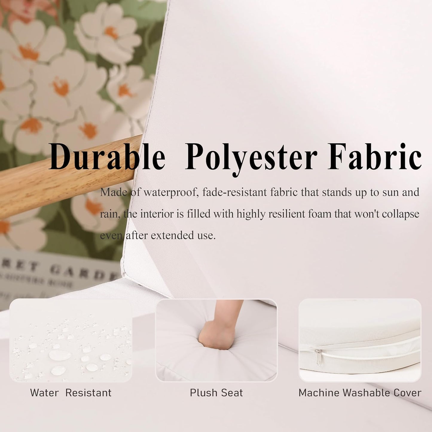 Outdoor Chair Cushions Set of 2, Waterproof Foam Patio Seat Cushions with Ties for Garden Sofa & Dining Furniture, 3-Year Color Fastness, 16x17x2 Inch, Blue