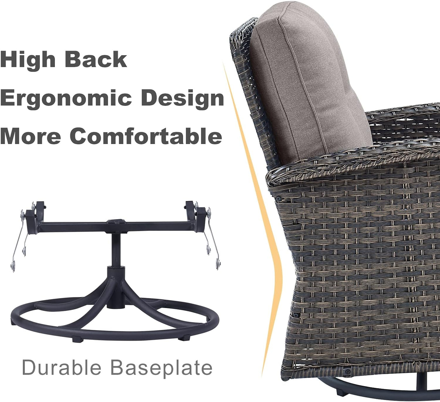 HUMMUH Patio Furniture 7-Piece PE Wicker Outdoor Conversation Set,All-Weather Rattan Swivel Chairs with Ottomans Glider Loveseat for Backyard,Poolside,Deck