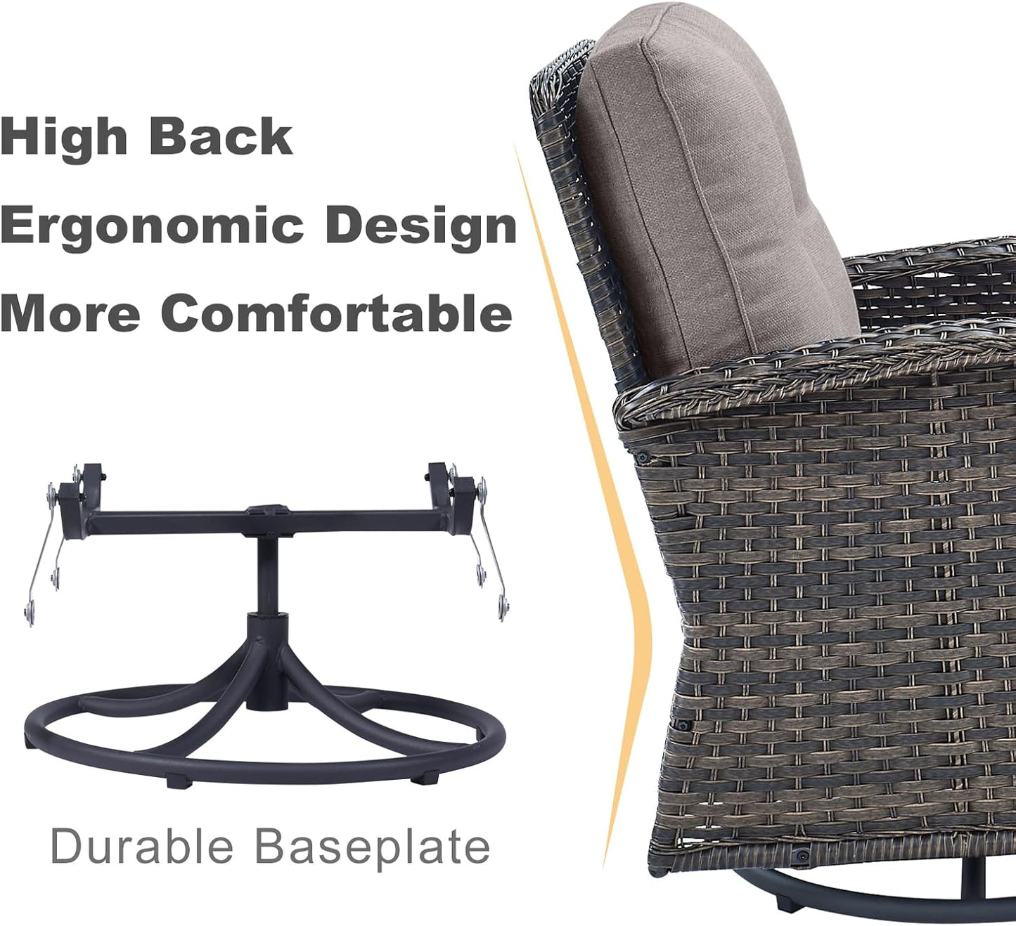 HUMMUH 5-Piece Patio Furniture PE Wicker Outdoor Conversation Set,All-Weather Rattan Swivel Rocker Chairs with Outdoor Couch Tables for Backyard,Poolside,Deck