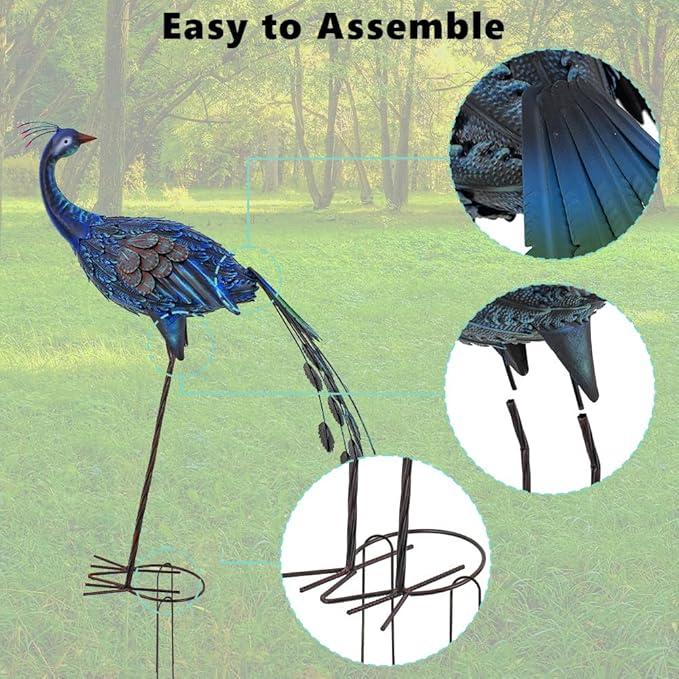 VEWOGARDEN Peacock Outdoor Garden Sculptures & Statues Metal Peacock Yard Art for Lawn Patio Pool Outside Decorations
