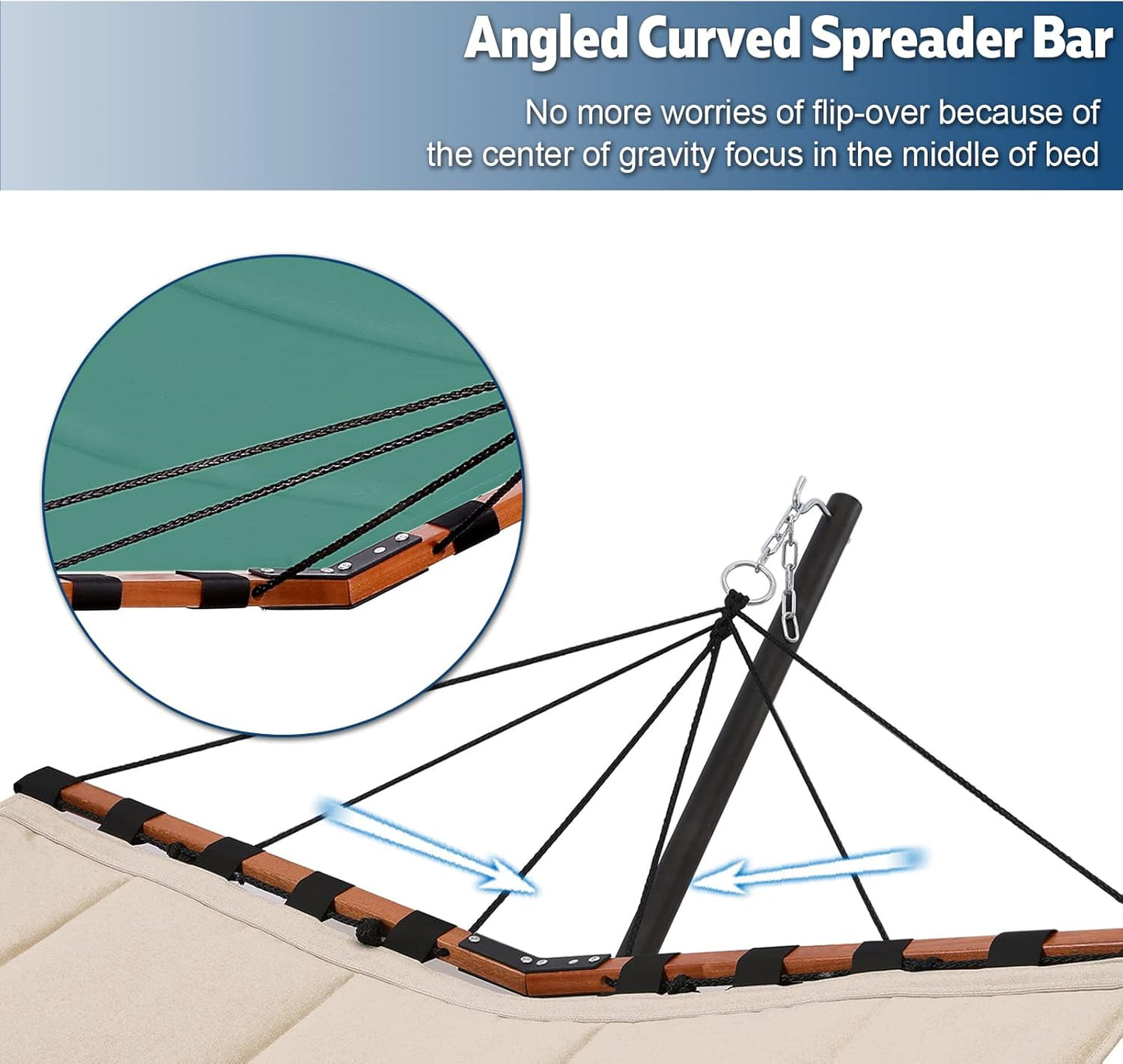 TegerDeger 12FT 2 Person Hammock with Stand Included 55 x 79IN Large Hammock 450LB Capacity with Hardwood Spreader Bar & Nylon Rope for Outside, Patio, Garden, Backyard, Beach, Poolside - Lake Blue