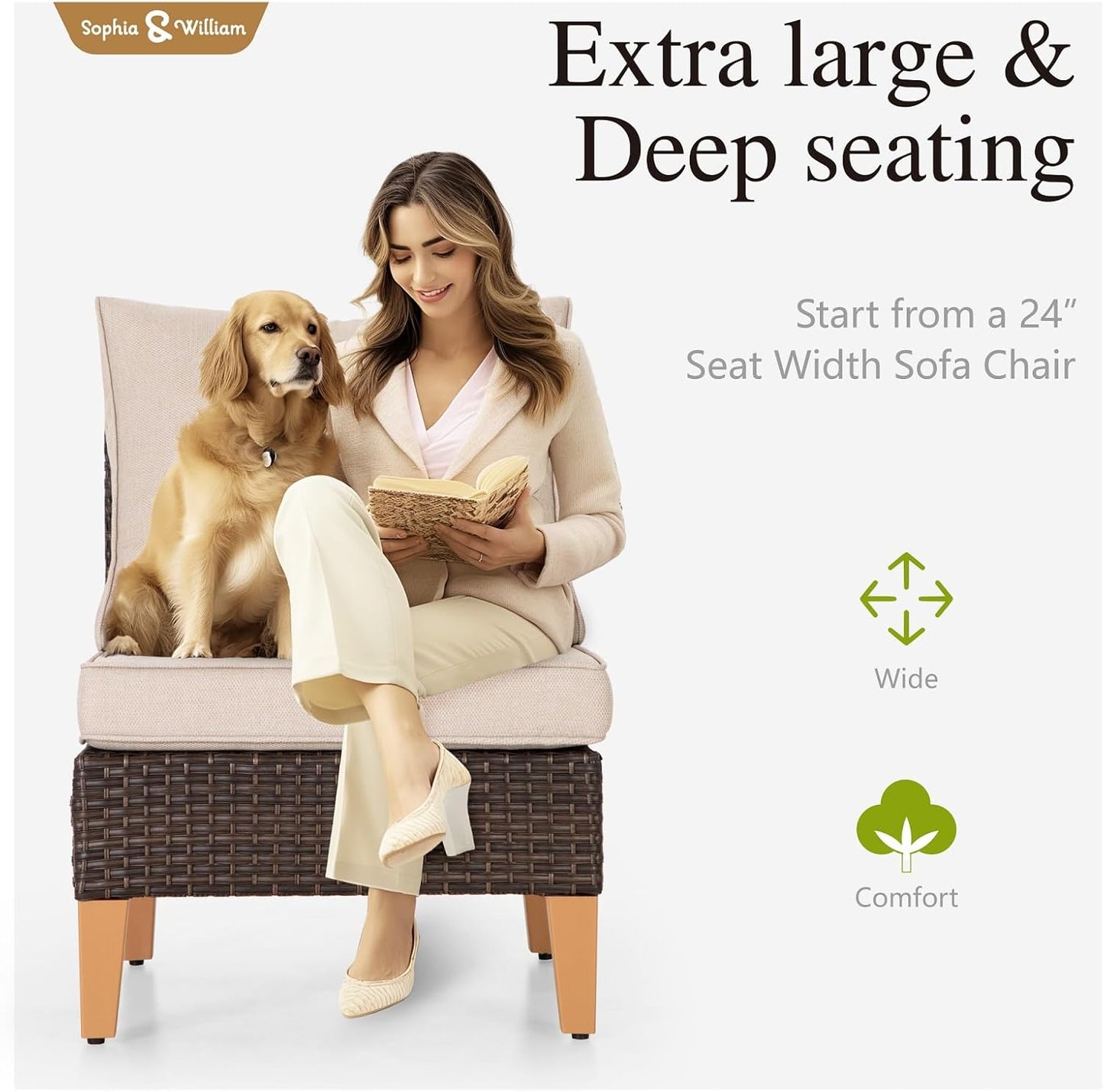 Sophia & William Patio Furniture Set with Fire Pit Table, 11 Piece Half Moon Outdoor Wicker Sectional Sofa Set, Rattan Conversation Set with 56-Inch Fire Pit Table & Ottoman (Beige)