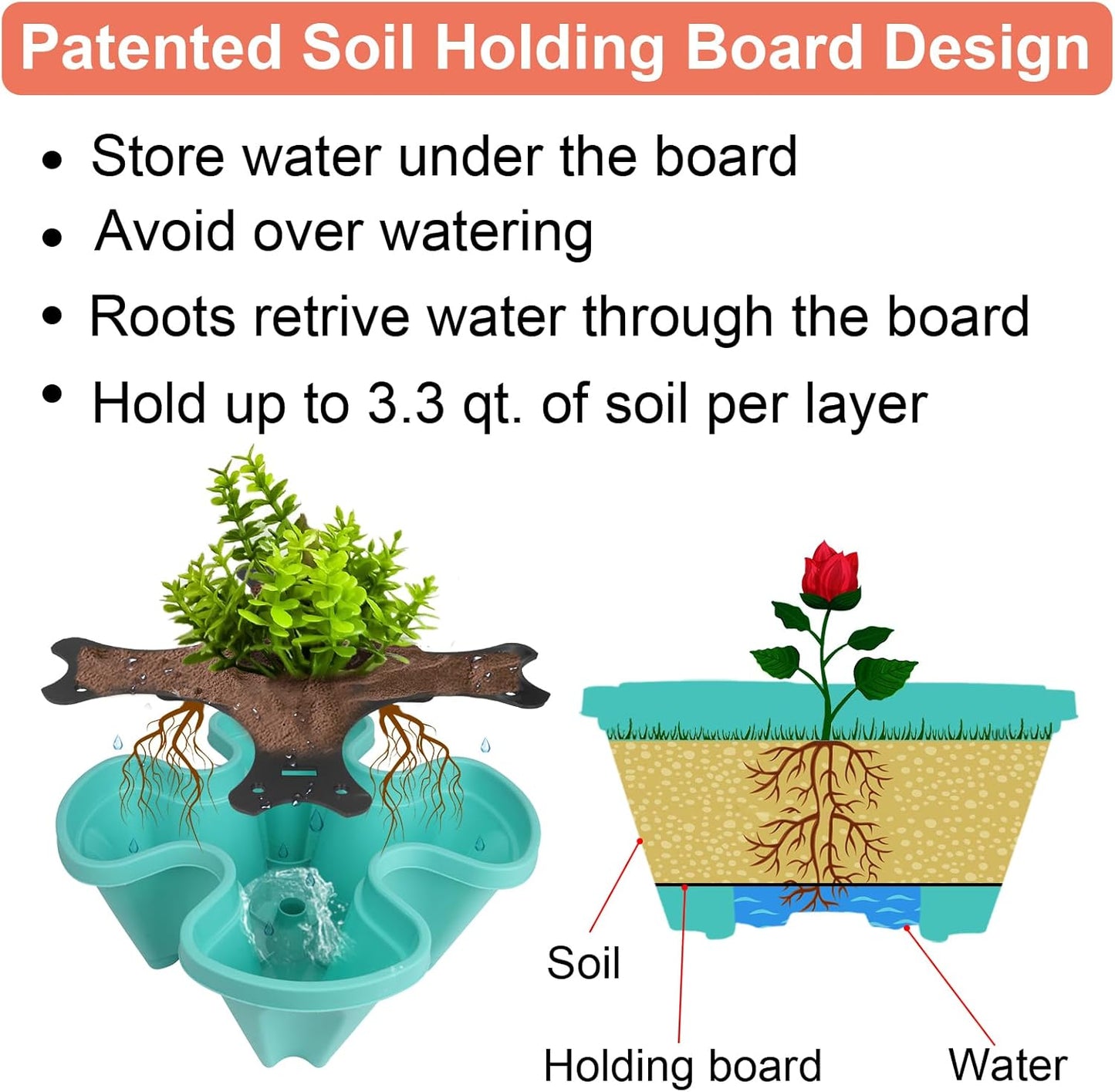 Vertical Planter, 6 Tier Stackable Strawberry Planter with Garden Tool Set, Movable Indoor/Outdoor Garden Herb Pot for Growing Vegetables and Succulents, Teal