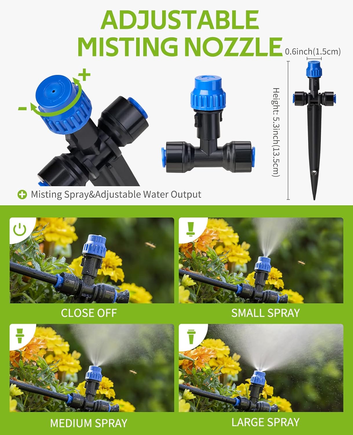 HIRALIY 118FT Greenhouse Misting Drip Irrigation Kit, Hanging Plant Watering, Garden Watering System with 1/4" Blank Tubing and Misting Nozzles, Quick Connector Design Automatic Irrigation System