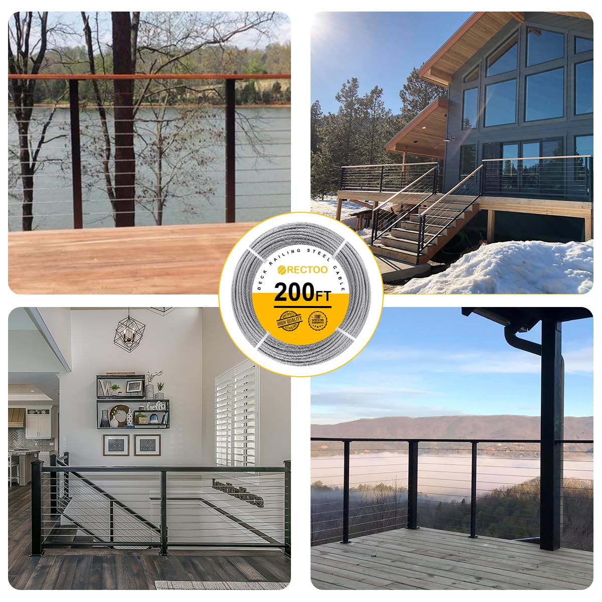 200FT 1/8" T316 Stainless Steel Cable with Cutter, 7x7 Strands Aircraft Wire Rope for Deck Railing, Stair Handrail, Porch Fence, High Strength for Indoor and Outdoor Use