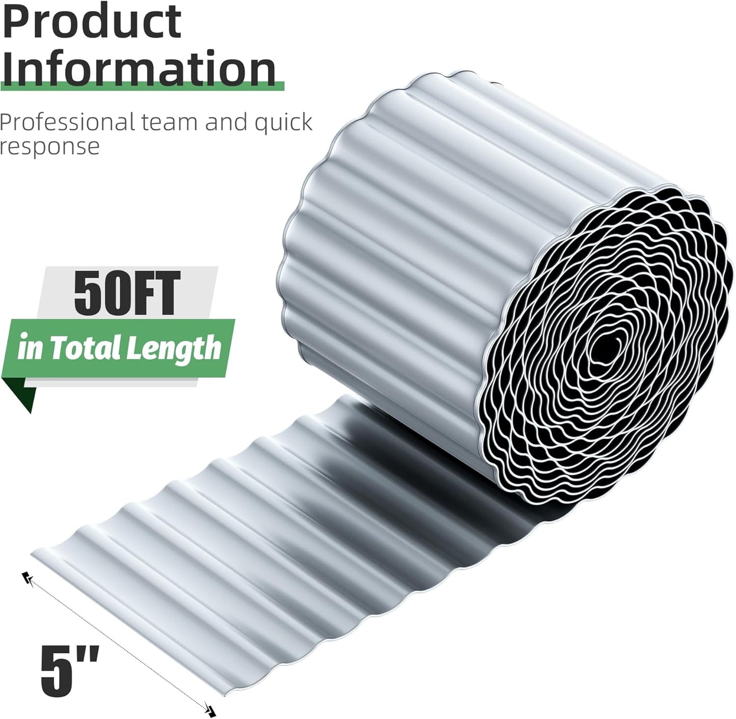 Corrugated Metal Garden Edging, 5''×50Ft Steel Landscape Edging Border, Flower Bed Edging Borders, Metal Lawn Edging for Landscaping, Garden, Pathway, Lawn, Flower Bed, Garden Fence (Silver)