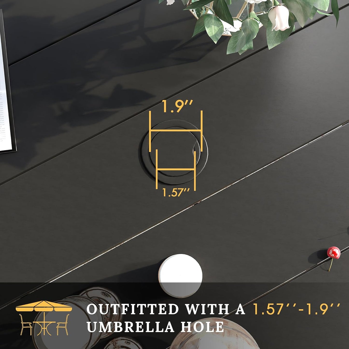 VICLLAX 11 Pieces Patio Dining Set for 10, Outdoor Furniture Set Includes 60" Round Outdoor Table and 10 Lawn Stackable Chairs, Black Tabletop and Red Fabric