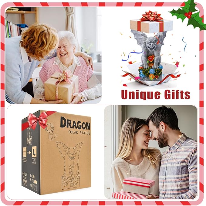 Solar Gothic Gargoyle Garden Statues: Outdoor Sculptures with Succulent Lights Decor for Patio Lawn Yard Art - Gifts for Mom Grandma