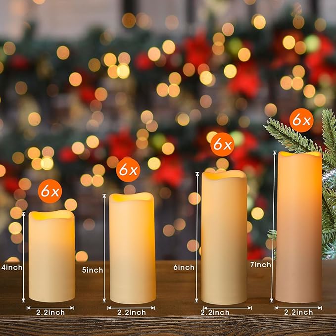 Metaku Flameless Flickering LED Candles - 24 Pack Ivory with Remote & Timer for Decoration