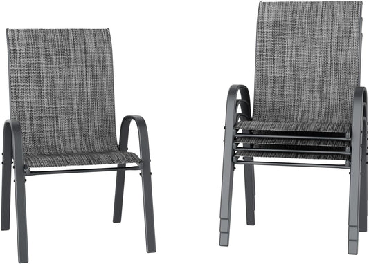 UDPATIO Patio Chairs Set of 4, Stackable Outdoor Dining Chairs with High Back, Breathable Textilene Fabric Outdoor Chair All Weather, 350LBS Capacity for Garden, Backyard (Dark Grey)