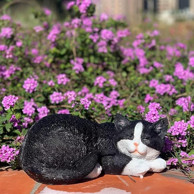 Outdoor Garden Decor - Sleeping Cat Figurine for Garden, Patio, Lawn & Yard Decoration. Perfect Mom and Cat Lover Gift