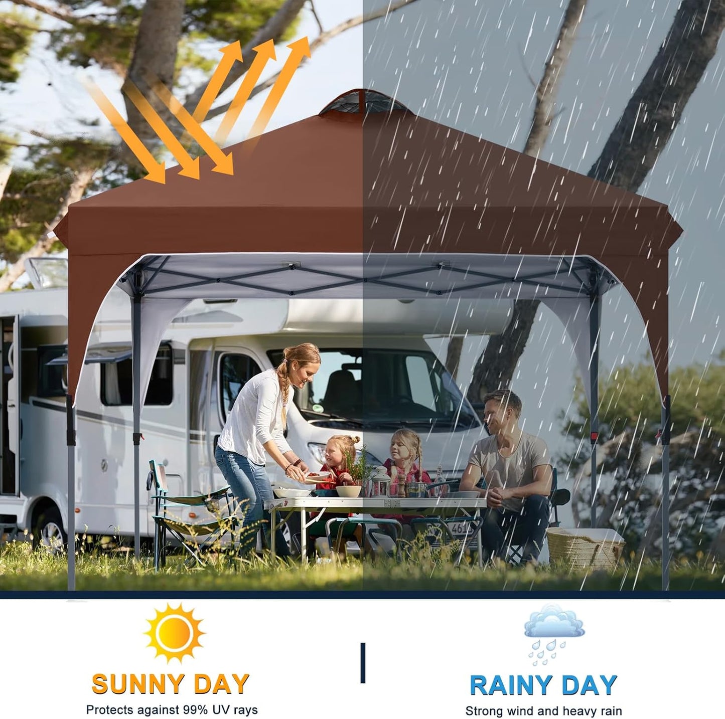 COOSHADE Pop Up Canopy Tent, 10x10 Easy Setup Instant Canopy Sun Shelter Beach Tent, Portable Sports, Brown