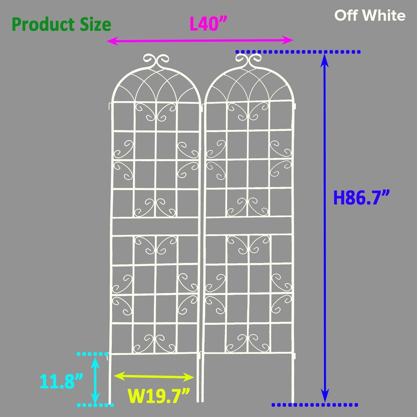 2 Pack Metal Garden Trellis 86.7" H Cream White Garden Fence Rustproof Trellis for Climbing Plants Support Roses Flower Outdoor Lawn, White Tall