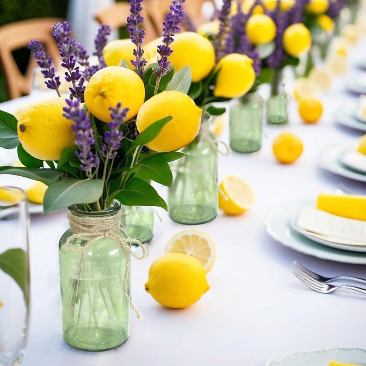 Vintage Glass Flower Vase，12 Pack Green Farmhouse Glass Centerpiece Vases Mason Jars for Weddings, Parties & Home Decor Bulk (12, Green)