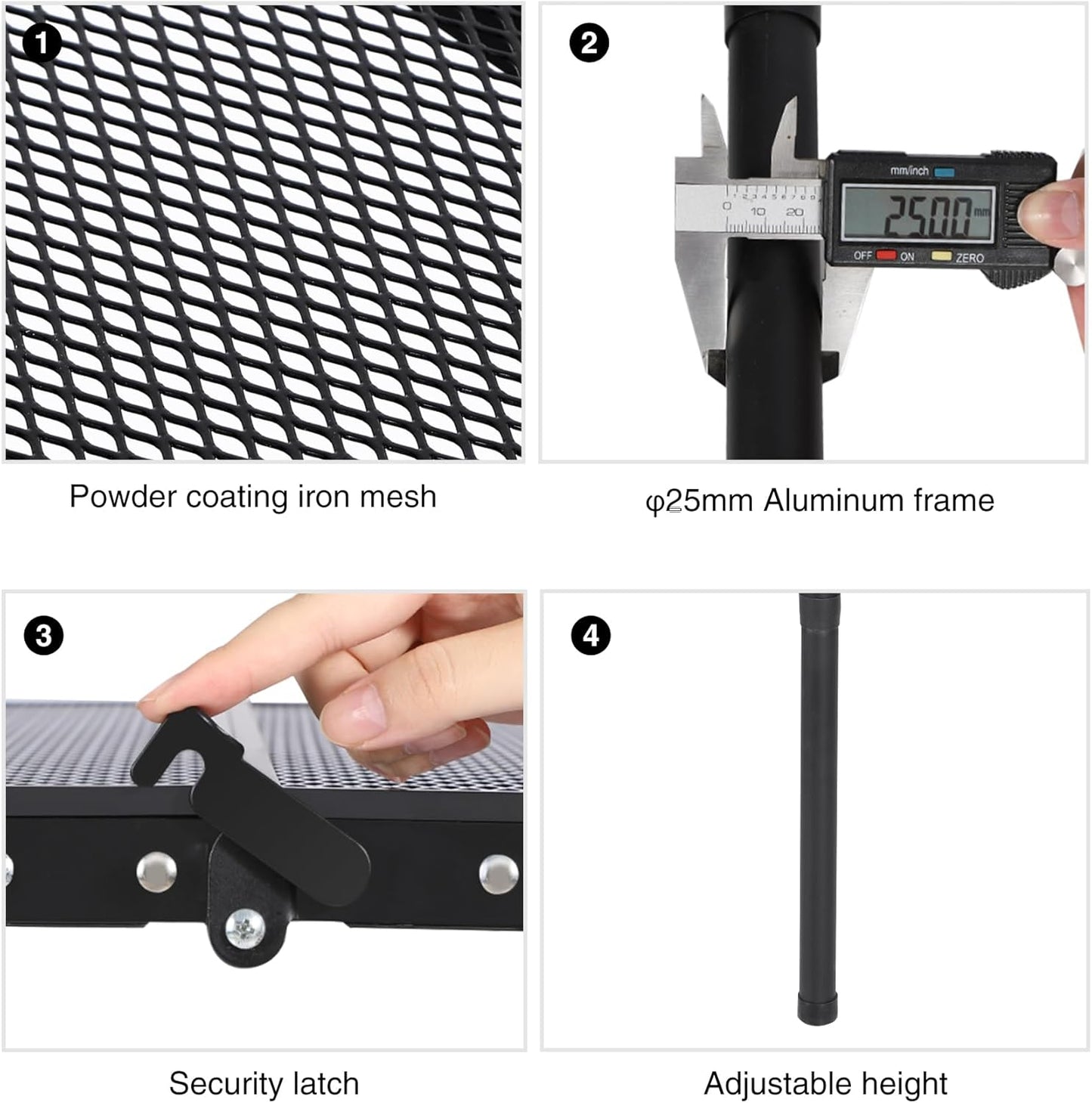 RedSwing Folding Grill Table, Lightweight Portable Grill Stand Table for Outdoor Camping Picnic BBQ, Adjustable Height, 48''x24''x16/28'', Black