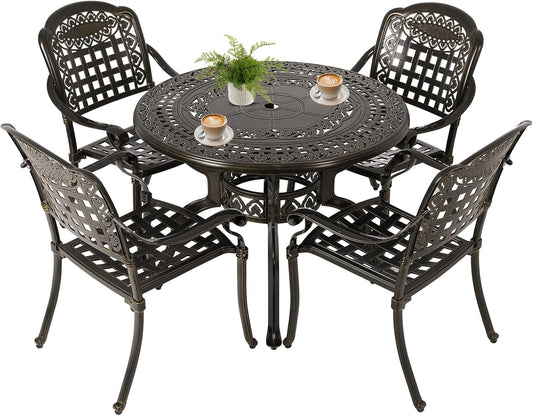 Cast Aluminum Outdoor Patio Dining Set, All Weather Outdoor Furniture Dining Set for Patio, Balcony, Lawn, Garden, Backyard (1 Round Table(40 inch)+4 Dining Chairs)
