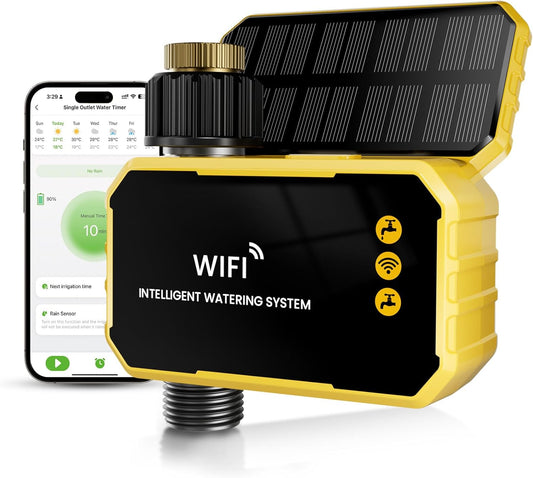 WiFi Water Timer with Brass Inlet No Need Gateway, Smart Hose Timer WiFi Sprinkler for Garden Hose, APP Remote Control Via 2.4Ghz WiFi Voice Control with Alexa and Google Assistant