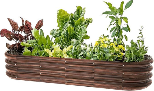 6x2x1ft Oval Galvanized Raised Garden Bed Outdoor 9-in-1 Large Metal Modular Planter Box Raised Beds for Gardening,Vegetables,Fruits,Flowers & Herbs (Brown)
