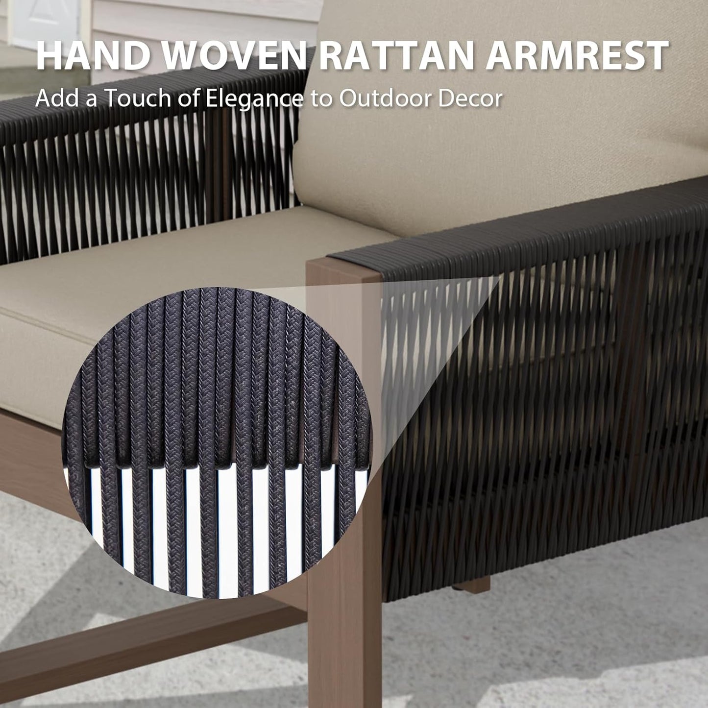 EAGLE PEAK Natural Wood Outdoor Patio Furniture, Cedar Furniture, Conversation Set, Outdoor Seating for Deck Patio Porch, Sofa 2 Chairs & Coffee Table, 4 Pieces, Brown/Beige