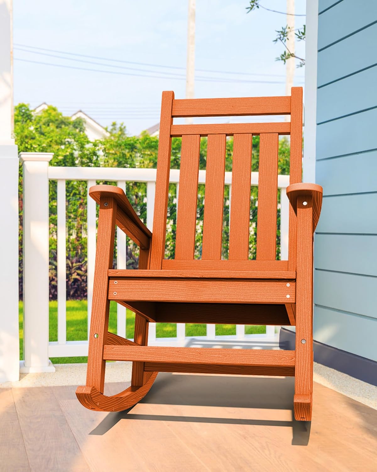 SERWALL Outdoor Rocking Chair Set of 4, HDPE Rocking Chairs for Adult, All Weather Porch Rockers for Lawn Garden, Orange