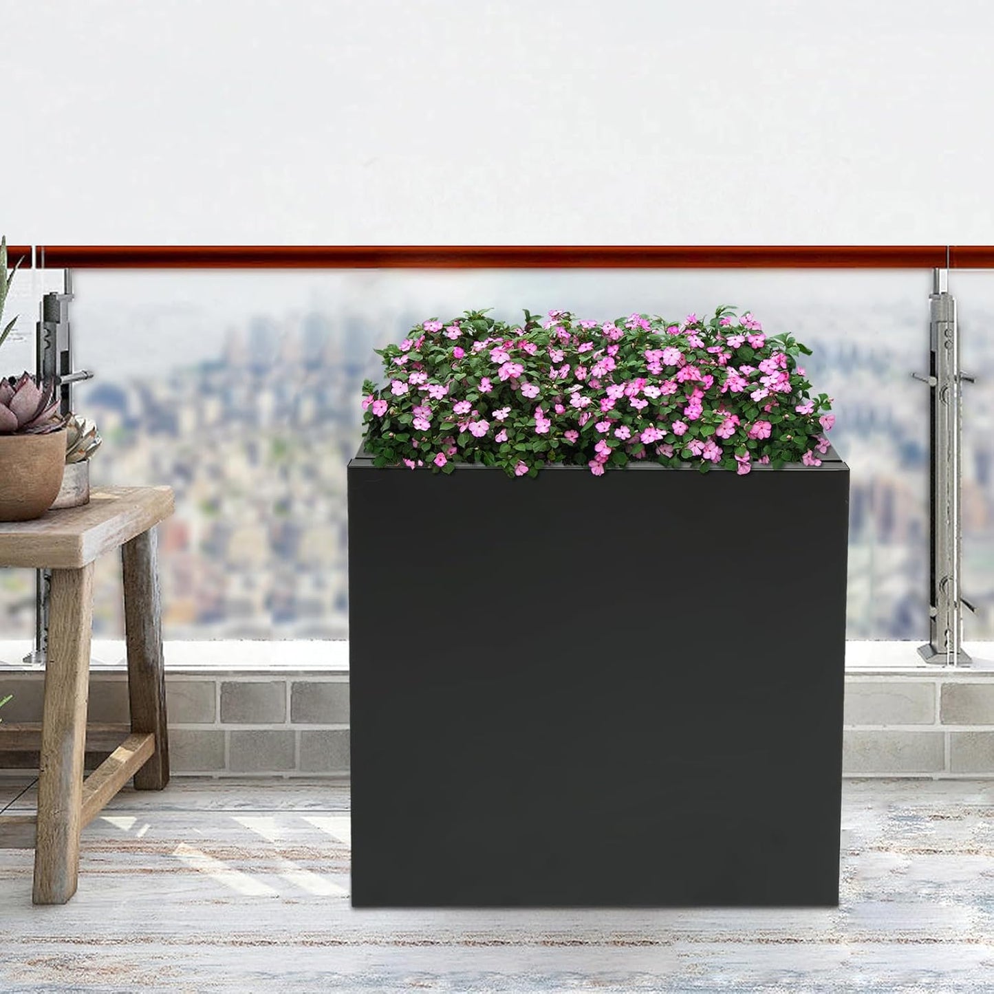 16" L x16 W x16 H Metal Flower Boxes Planter Boxes Outdoor Raised Garden Bed Indoor Outdoor Planting Bed Black Square Planter Box for Patios Lawn Yard Decor Storage