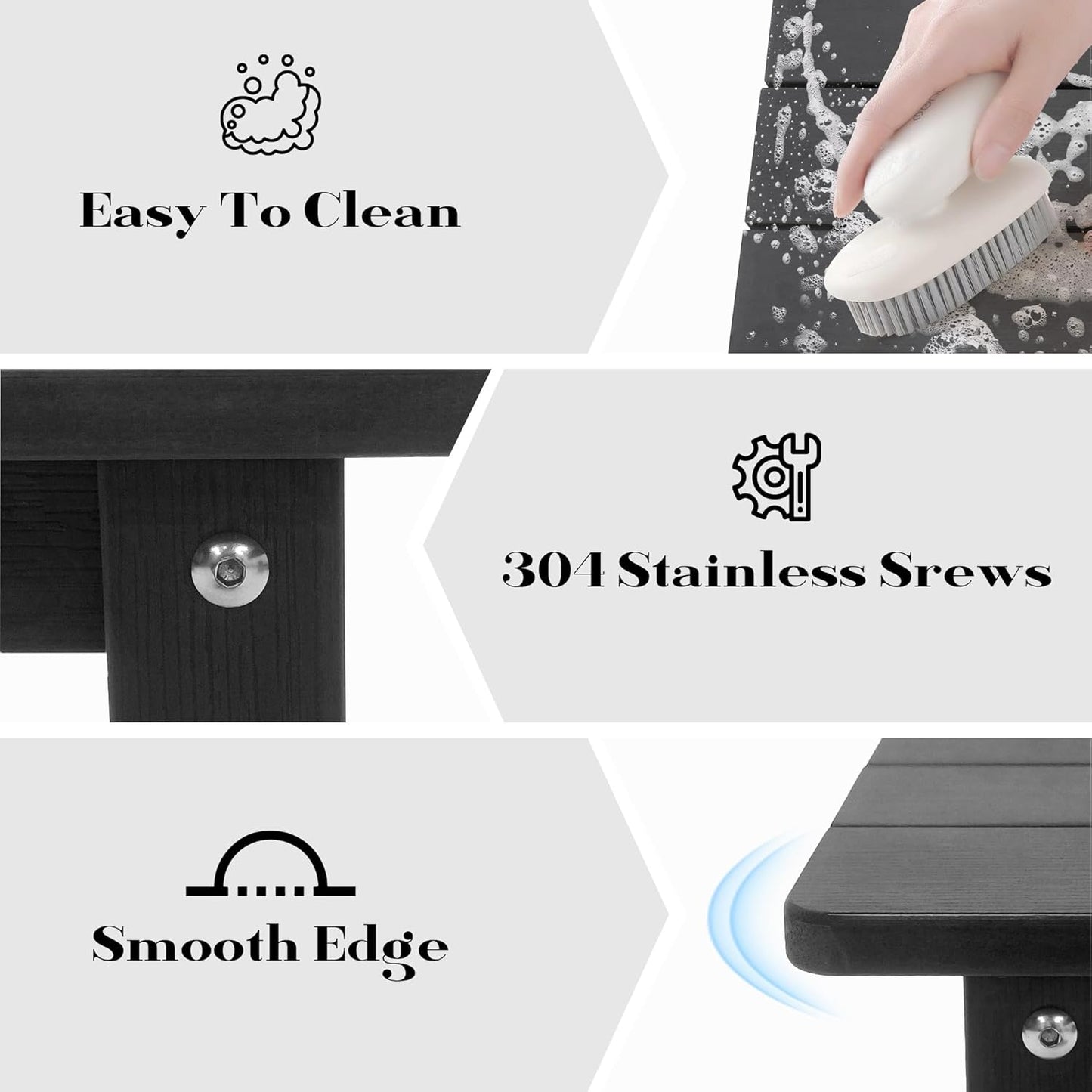 Outdoor Side Table, Small Adirondack Side Table for Adirondack Chair - Indoor Outdoor End Table - HDPS (Black)