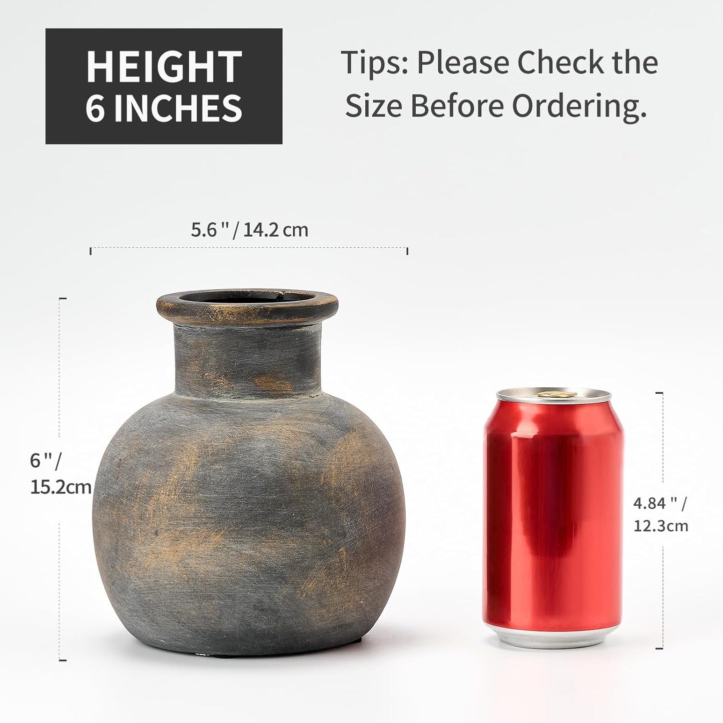 SIDUCAL Ceramic Rustic Farmhouse Vase | 6 Inch Pottery Decorative Flower | Boho | Terracotta Vase for Home Decor Table, Living Room, Bathroom Decoration, Shelf Decor, Mantel, Bronze