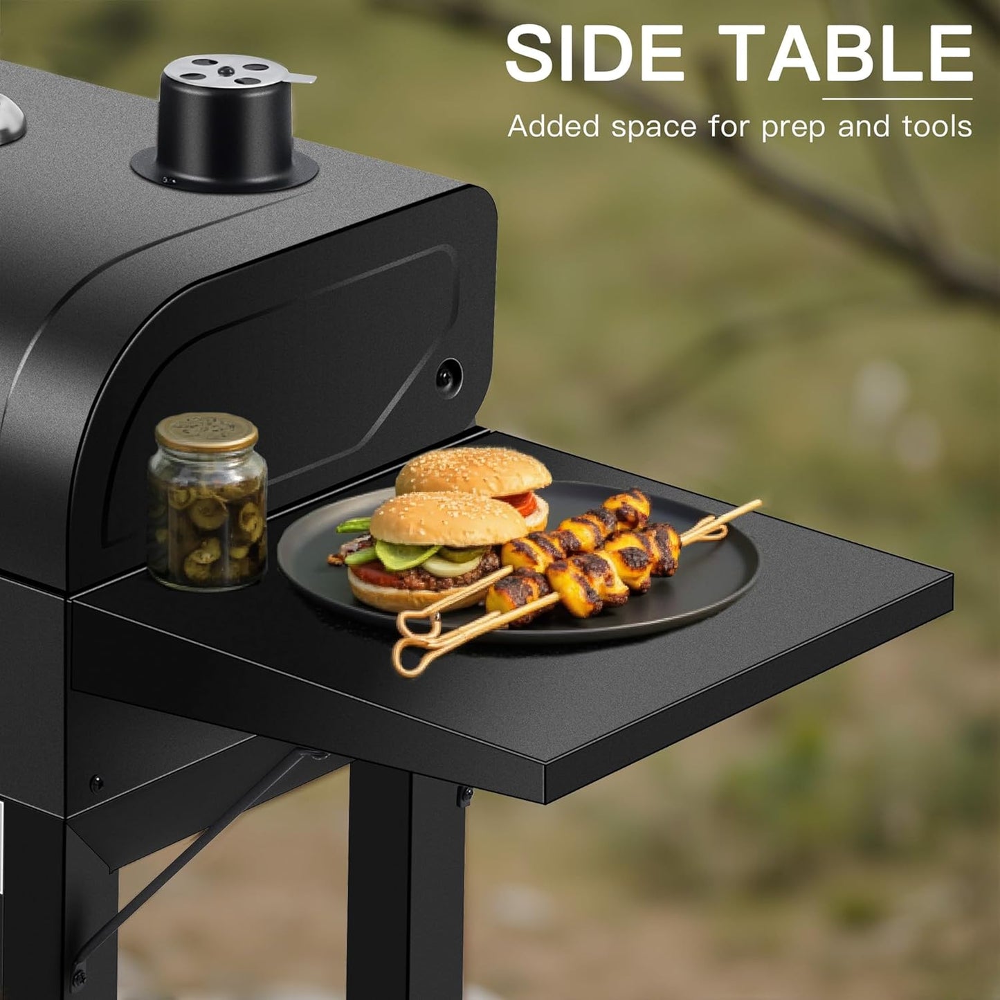 MBY Charcoal Smoker Grill Combo with Offset Firebox – Heavy Duty BBQ Grill with Side Shelf & Warming Rack, Portable for Outdoor Cooking, Backyard, Camping, Tailgating