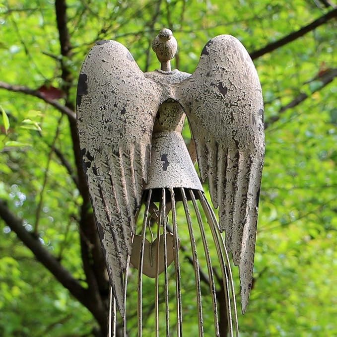 Morning View Metal Angel Statue Decor for Garden Yard Art Outdoor Standing Large Angel Decorations with Star Antique Patio Patio Lawn Holiday Christmas Set of 2 (26 and 32 Inches Tall)