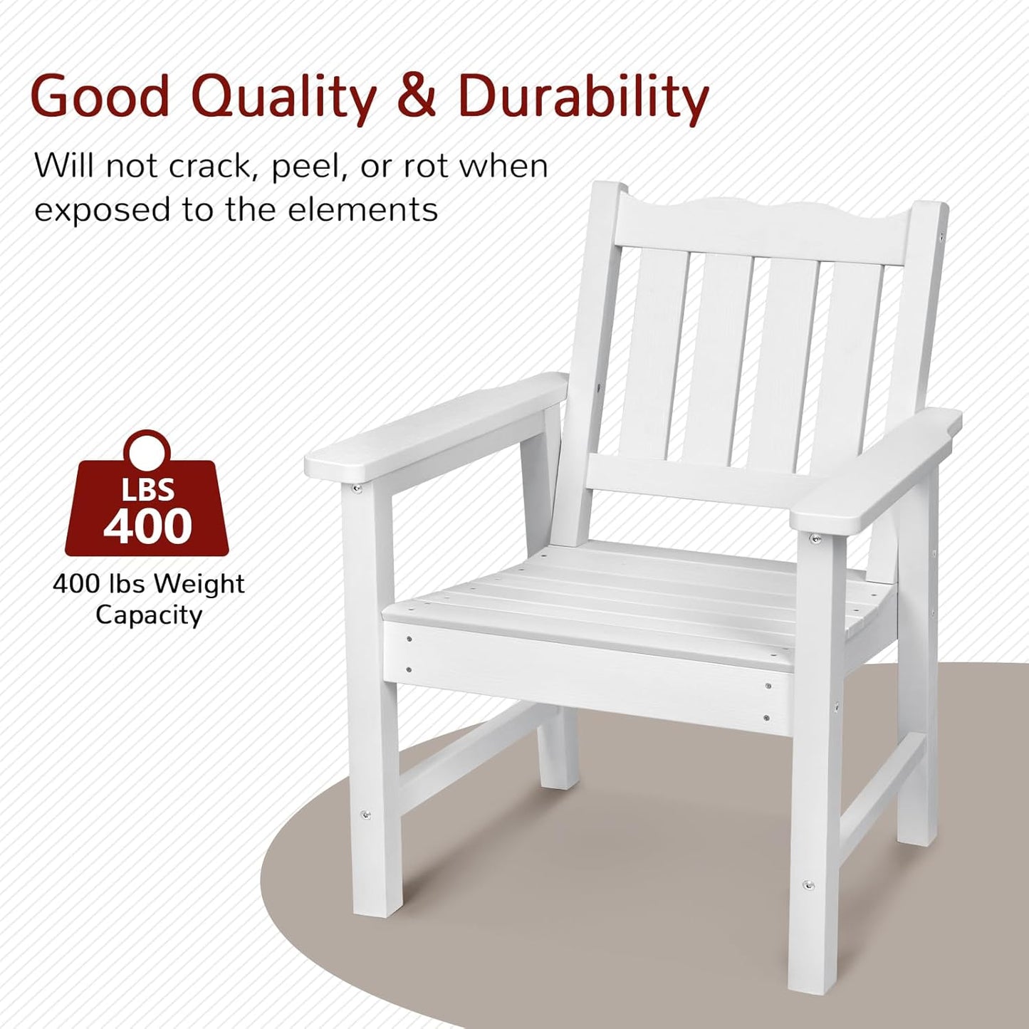 Stoog Oversized Patio Chair, All-Weather Outdoor Chairs with Curved Backrest, 400 lbs Support Patio Dining Chair, for Backyard, Garden, Porch, Deck and Balcony, White