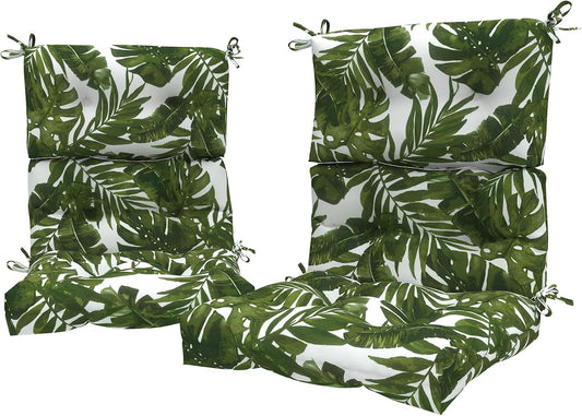 LVTXIII Outdoor Seat/Back Chair Cushion Patio Tufted High Back Cushion, Seasonal Replacement Rocking Chair Cushion with Ties (22” W x 20D”, Set of 2, Palm Green)