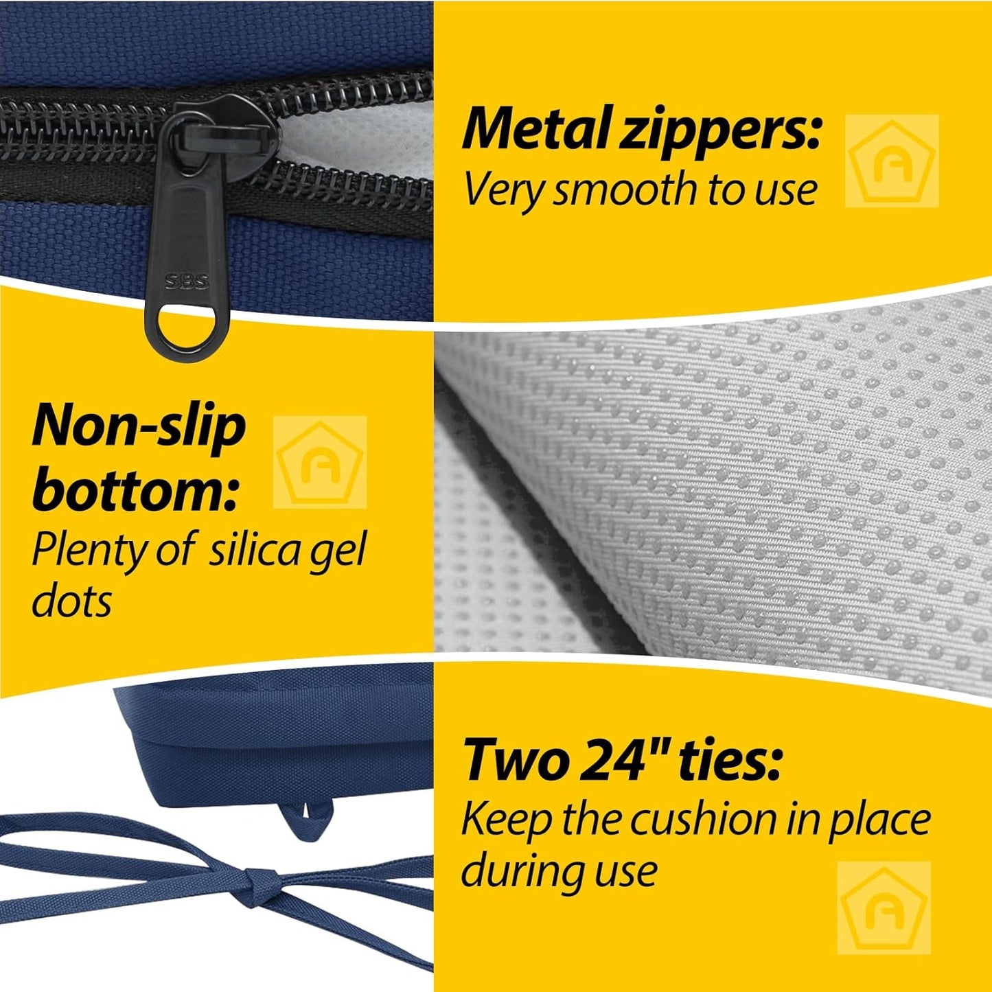 AAAAAcessories Outdoor Seat Cushions for Chairs, Waterproof, Fade-Resistant Patio Furniture Replacement Cushions, 20" x 18" x 3", Set of 2, Navy Blue