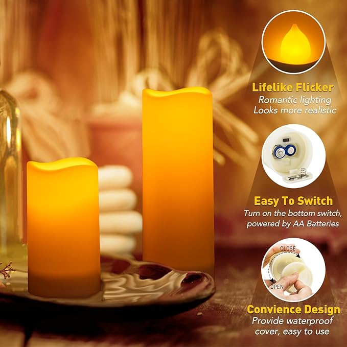 Metaku Flameless Flickering Candles Battery Operated LED Candles Set of 9 Ivory with Remote & Timer for Halloween, Christmas, Bedroom, Home, Wedding, Birthday Decoration D2.2'' x H4''5''6''