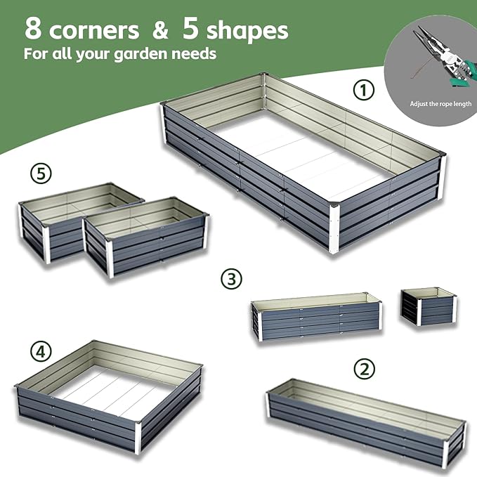 Galvanized Raised Garden Bed 7.5x4x1.3ft, 5 in 1 Durable Variable Planter Boxes Outdoor, Rust-Proof Metal Elevated Raised Beds for Gardening for Vegetables, Fruits, Flowers & Herbs