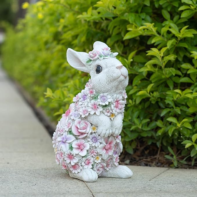 Rabbit Statue Outdoor Statues Bunny Figurines Garden Decor Resin Easter Decorations Bunnies Gifts Home House Kitchen Figurine Patio Lawn Yard Art Housewarming Funny Decoration (10inch)