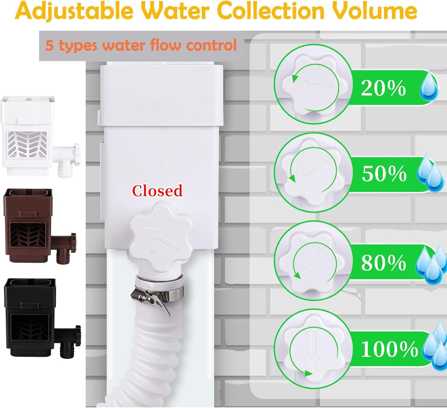 Rain Barrel Diverter Kit, Downspout Diverter Fits for 2"x 3" or 3"x 4" Standard Downspout, Rainwater Collection System with Adjustable Valve and Filter,5ft Hose(Black)