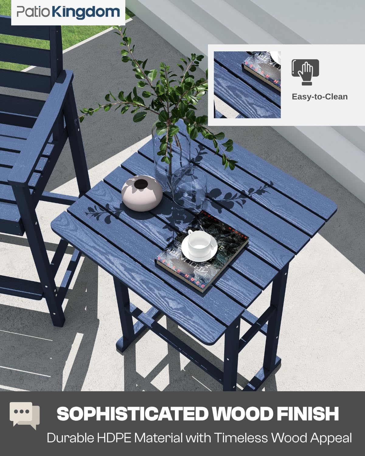 Outdoor Bar Set, 3-Piece HDPE Balcony Set with 2 Tall Adirondack Chairs and Bar Table, All-Weather Bar Height Stools for Patio, Backyard, Poolside (Navy Blue)