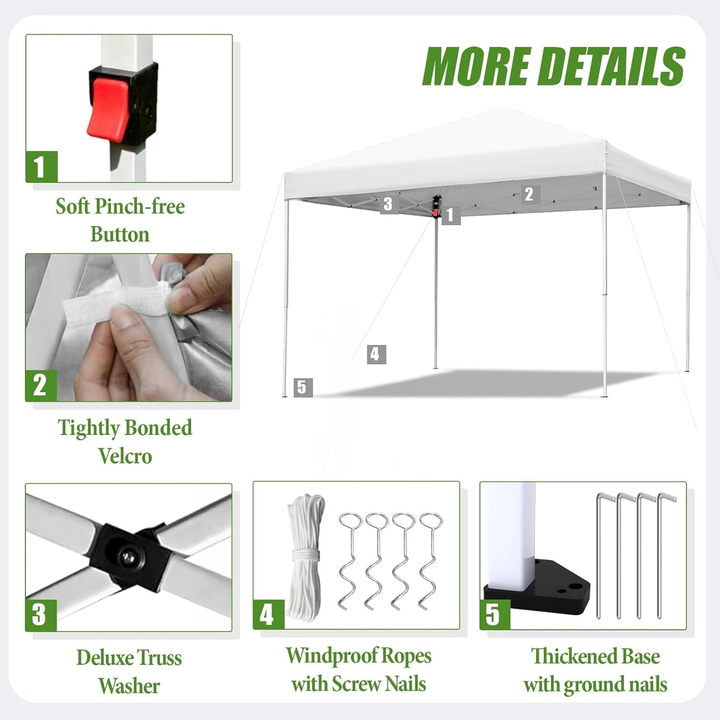 Shades 10x10 Pop Up Canopy,Heavy Duty Beach Tent with Carrying Bag for Easy Moving,Sun Shelter for Parties,Events,Camping,Outdoor Gazebo with 420D PU Coated Waterproof White Fabric,4 Sandbags